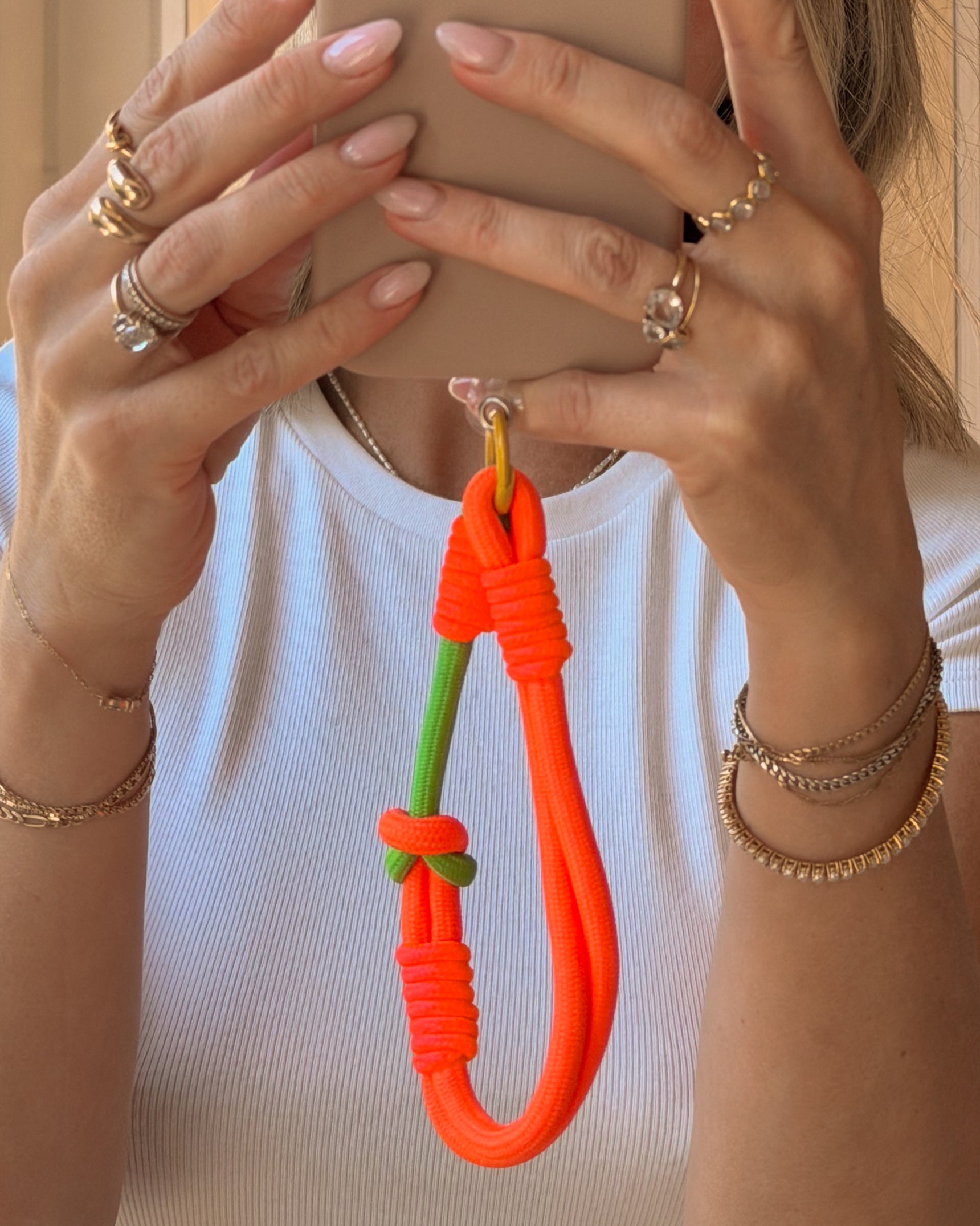 Braided Green & Orange Nylon Phone Wristlet