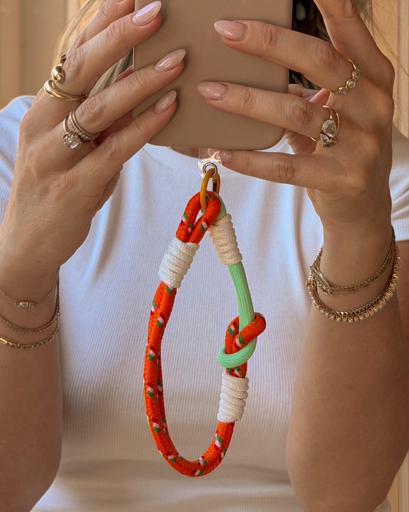 Braided Aqua & Orange Nylon Phone Wristlet