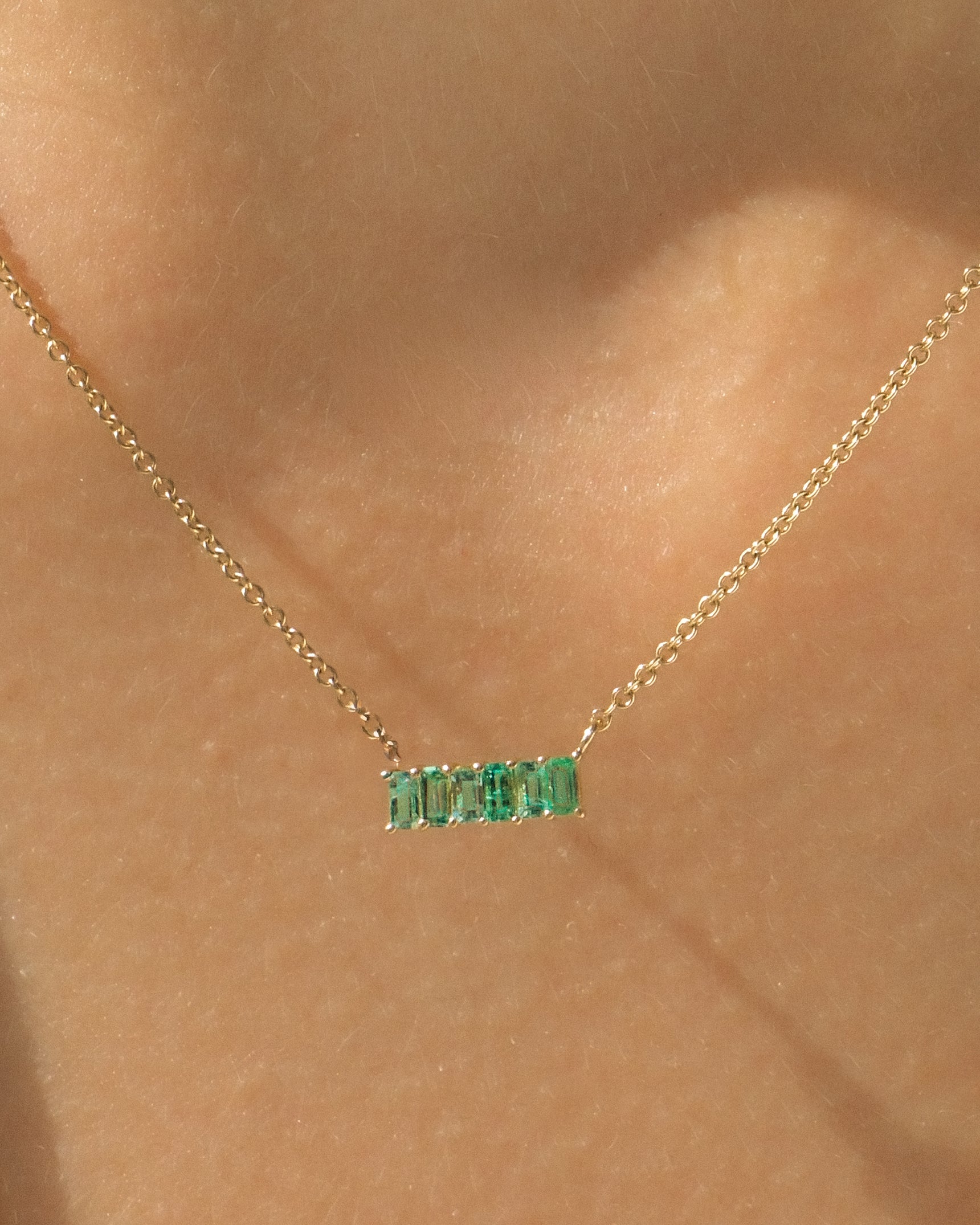 Baguette Row Emerald 14K Necklace