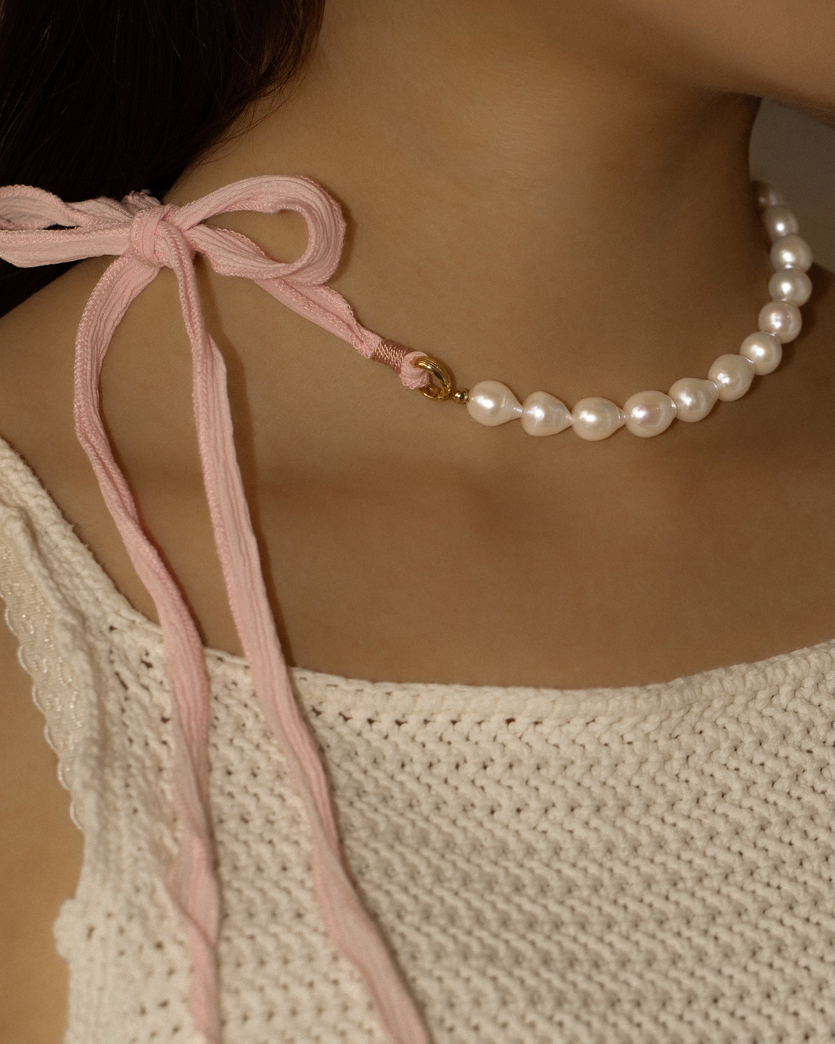 Ballet Pink Silk Bow Necklace