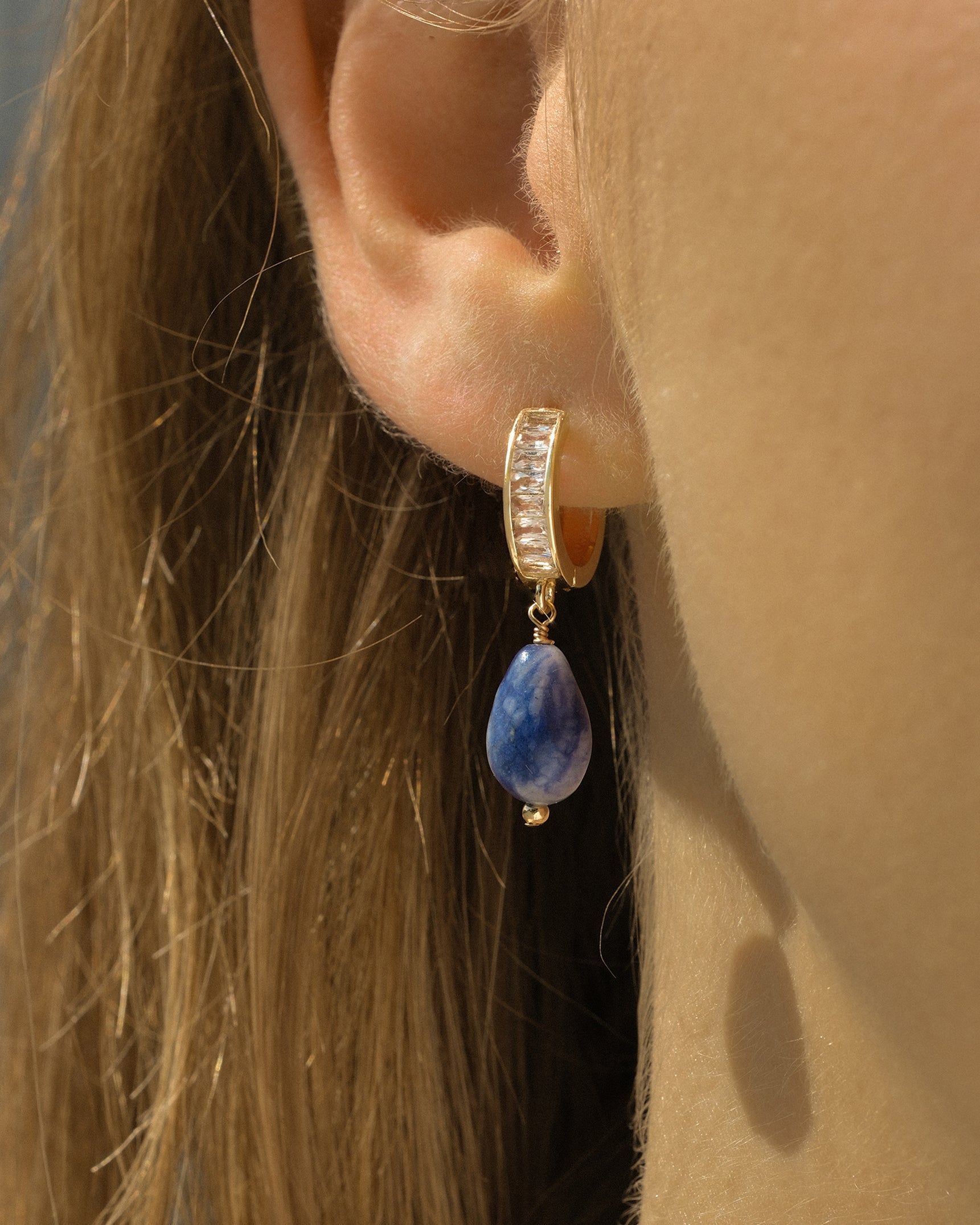 Channel Drop Blue Agate Hoops