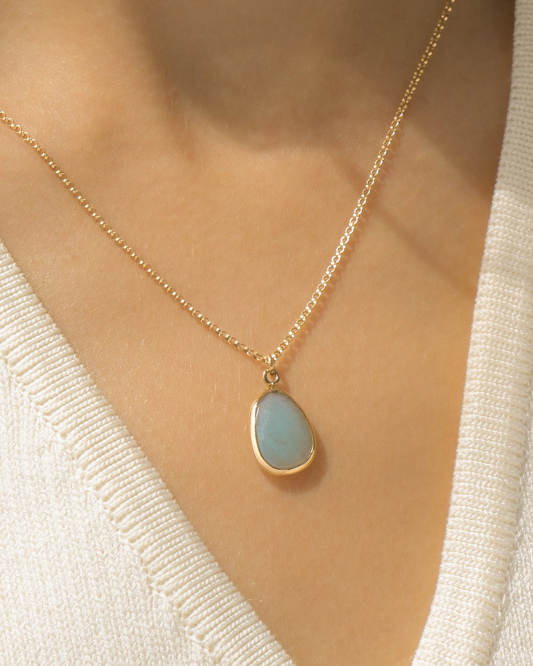 Aqua Chalcedony 14K Freeform Necklace