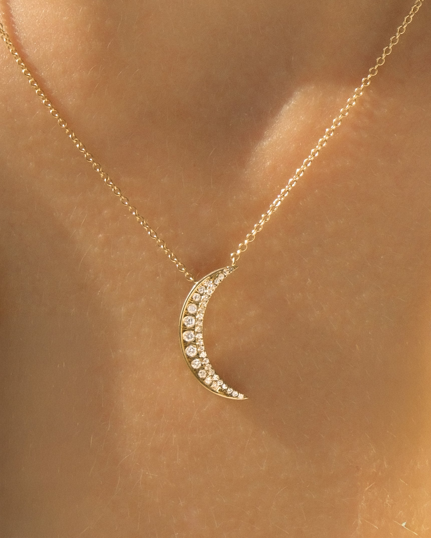 Pave Crescent Diamond & 14K Necklace