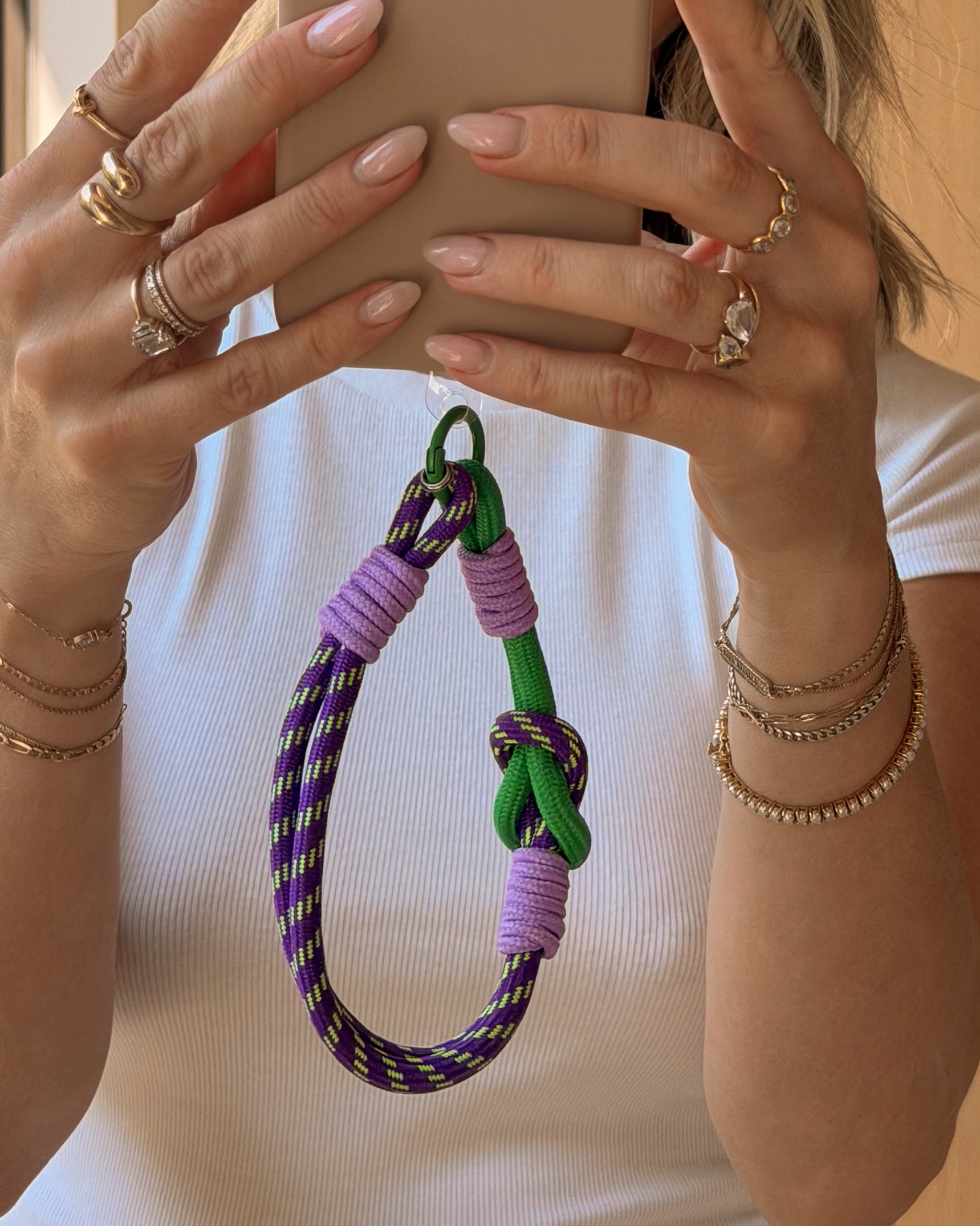Braided Green & Purple Nylon Phone Wristlet