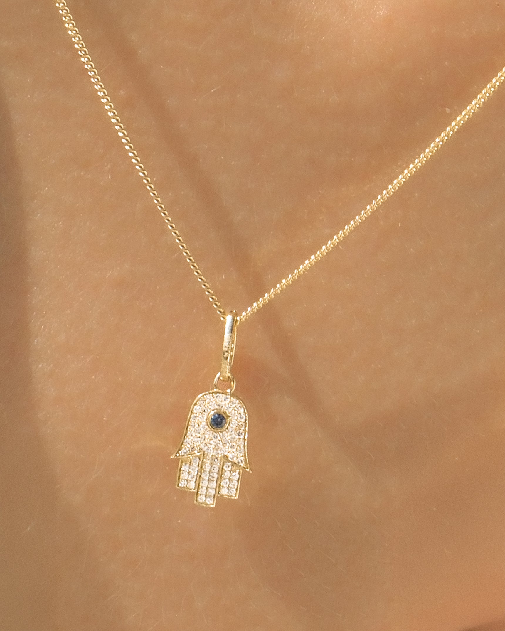 Hamsa Diamond & Sapphire 14k Necklace