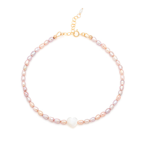 Pearl Heart Anklet | Mauve