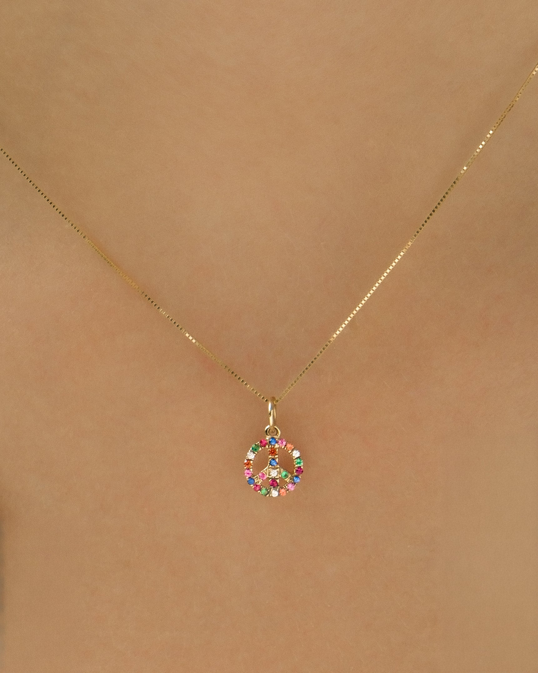Peace Sign 14K Multi Sapphire Necklace
