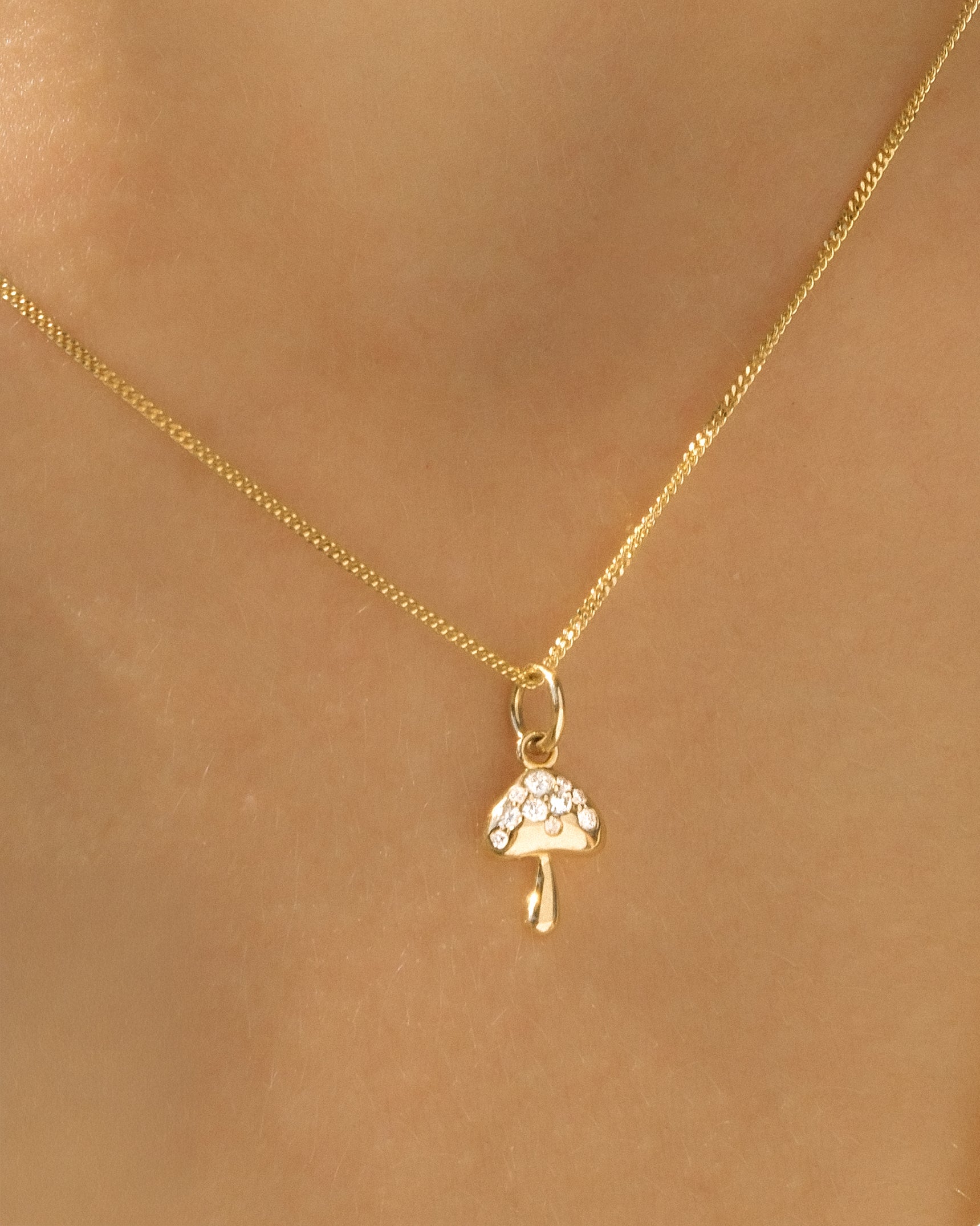 Petite Diamond Mushroom 14K Necklace
