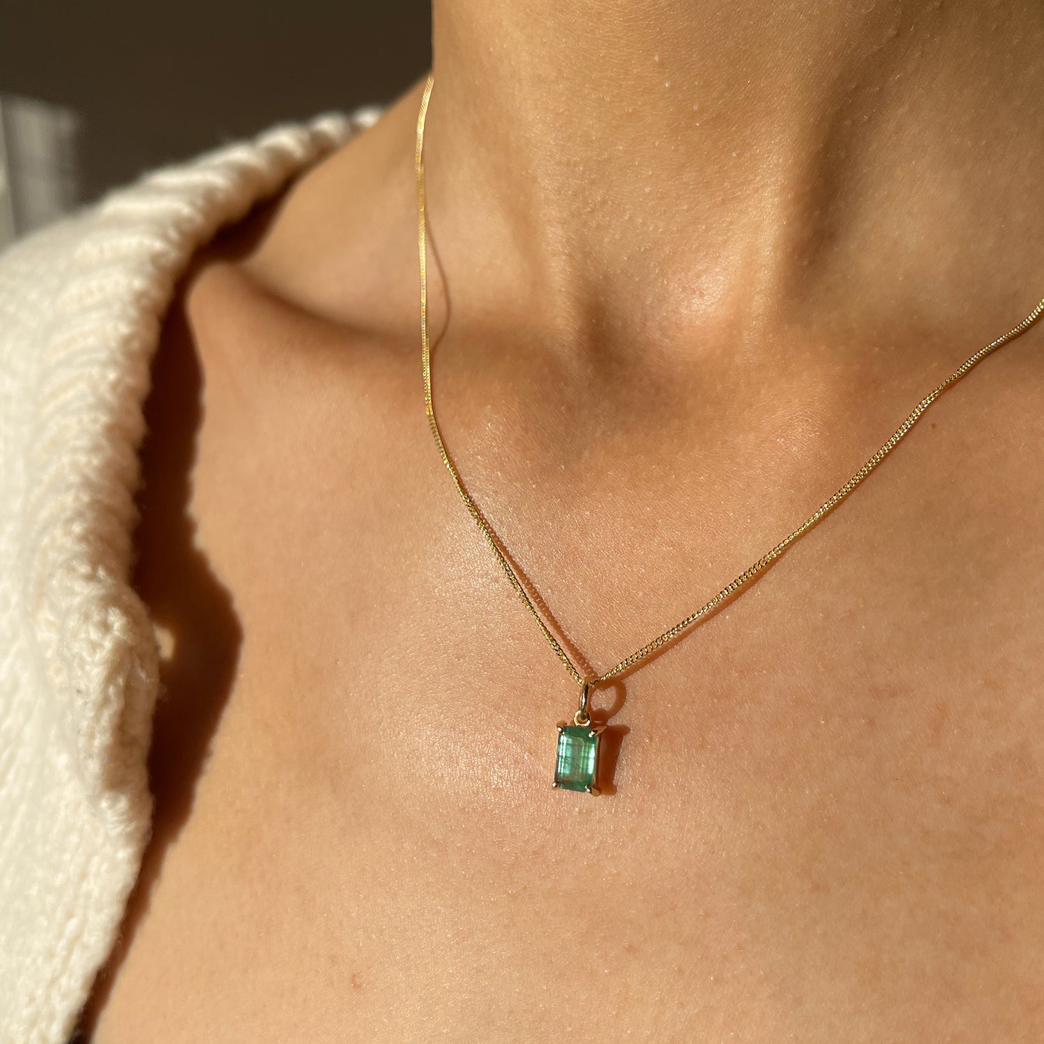 Baguette Emerald 14K Necklace