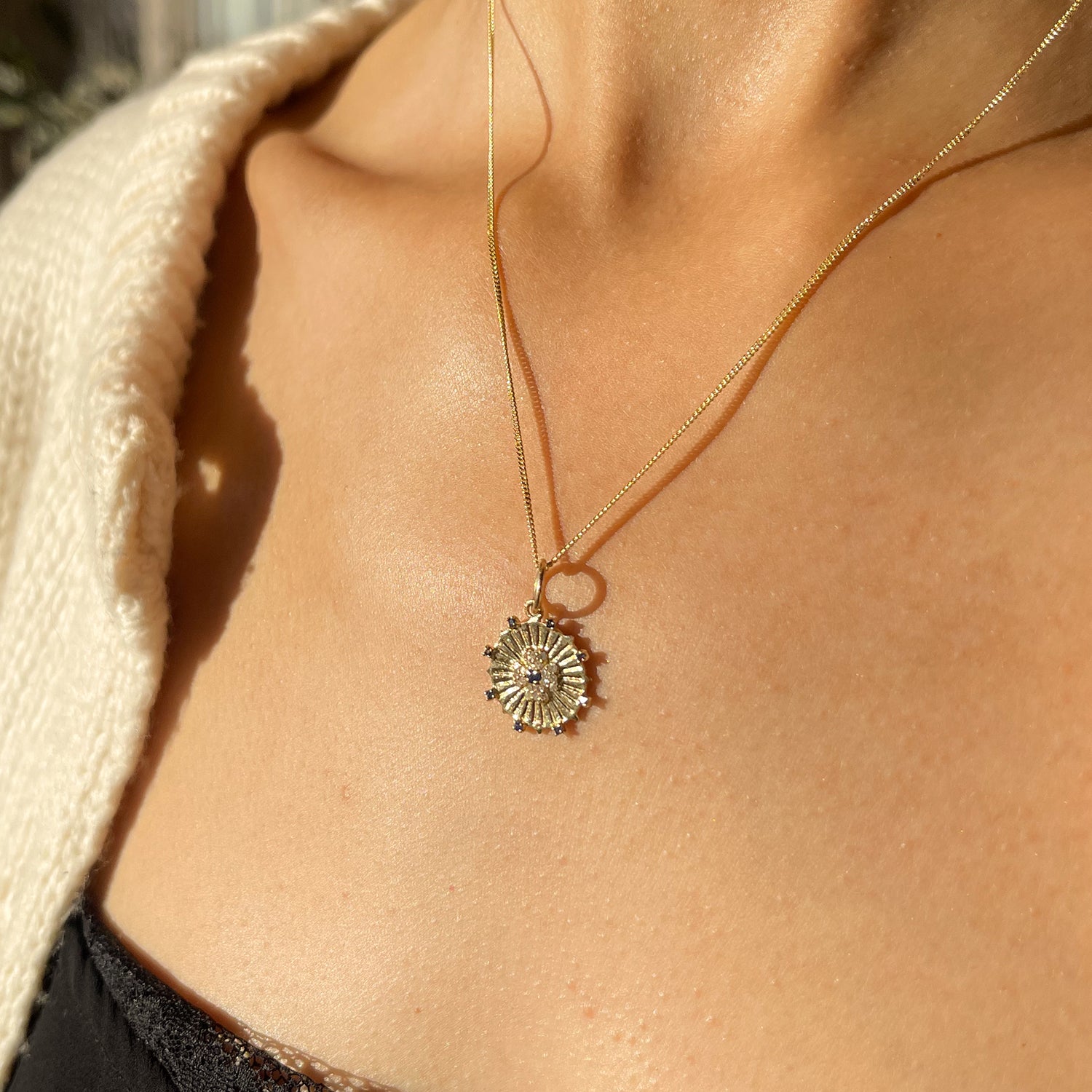 Round Ray 14K Diamond Necklace