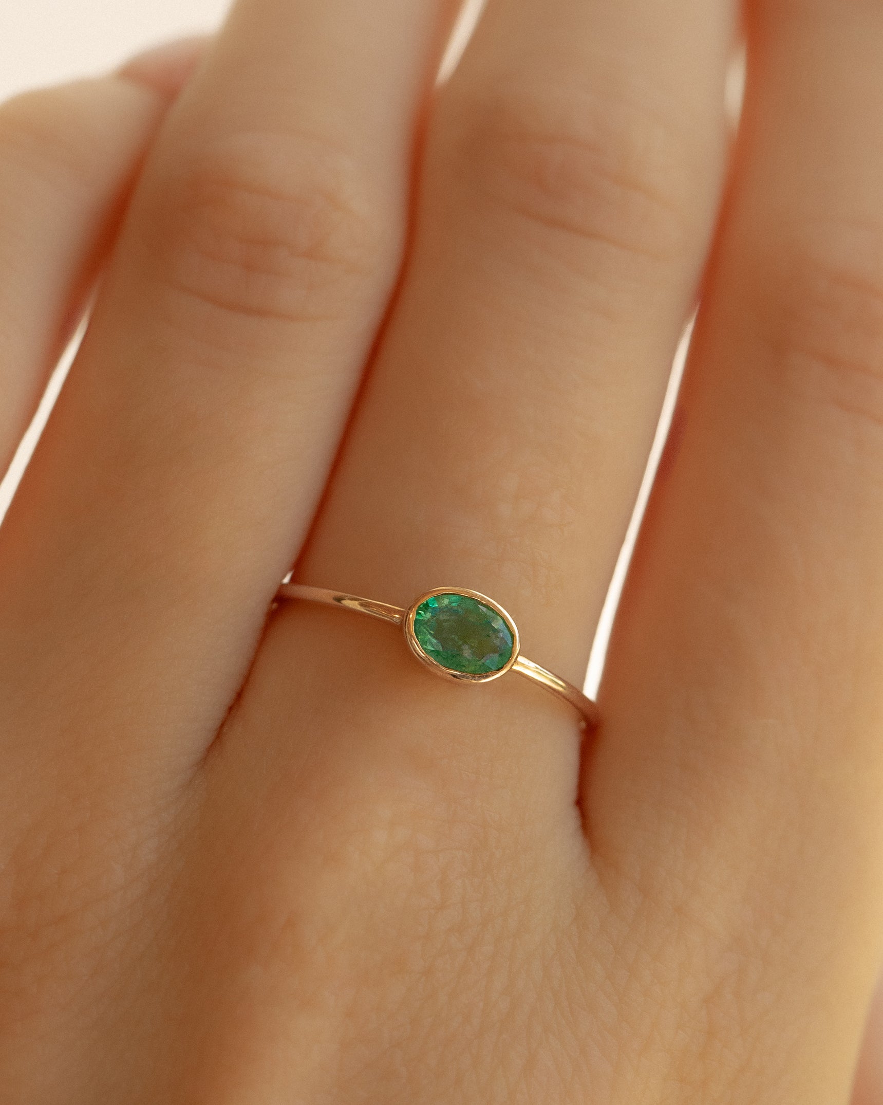 Oval Bezel Emerald 14K Ring