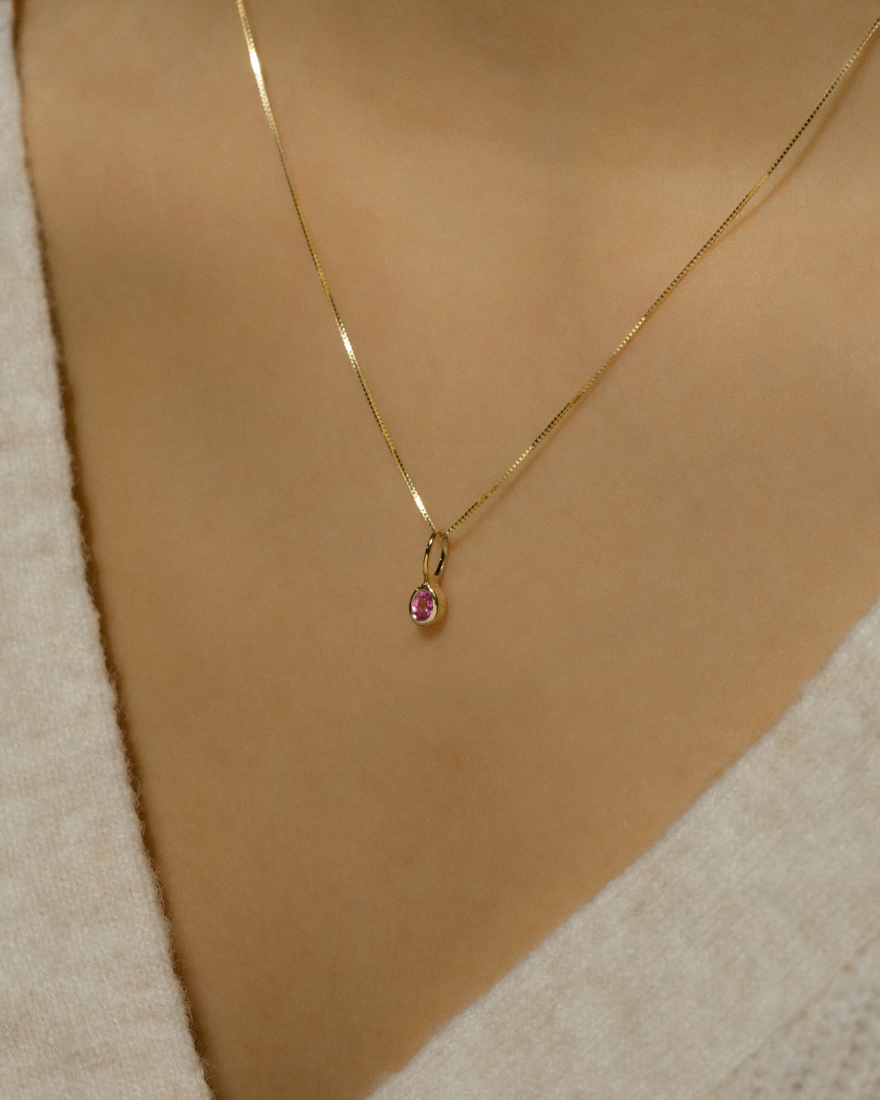 Petite Oval Pink Sapphire Necklace