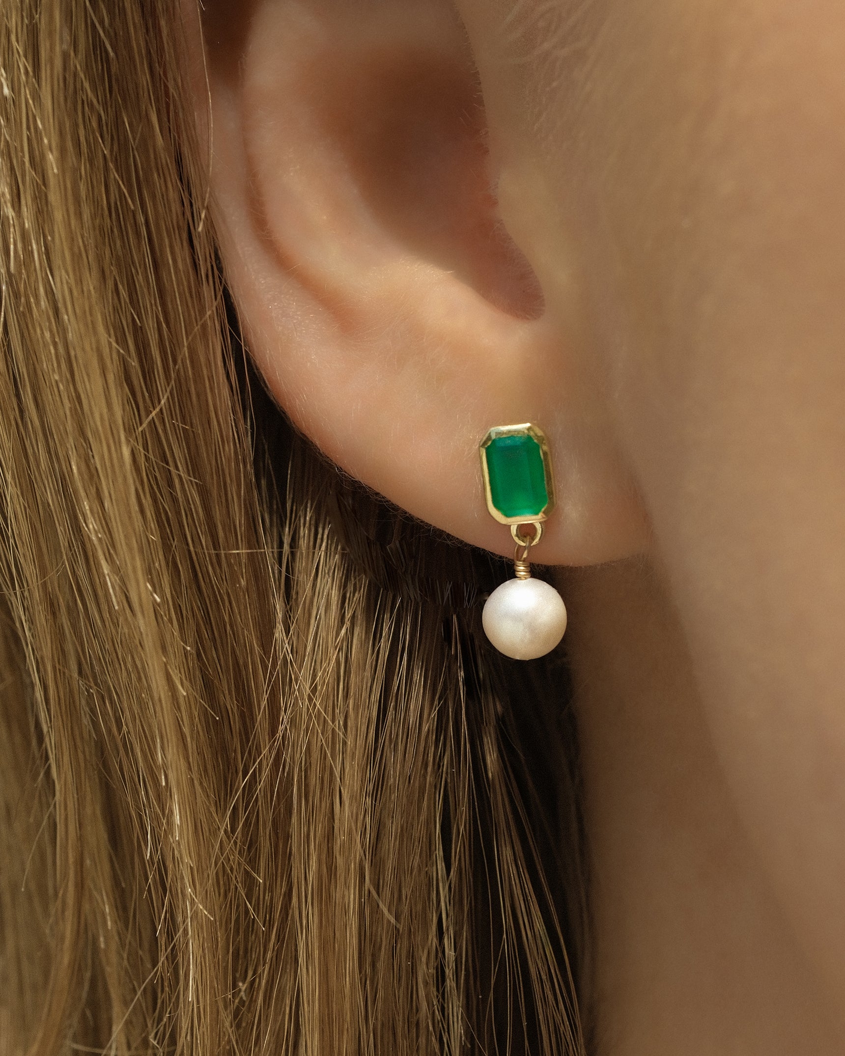 Petite Pearl & Green Onyx Drops