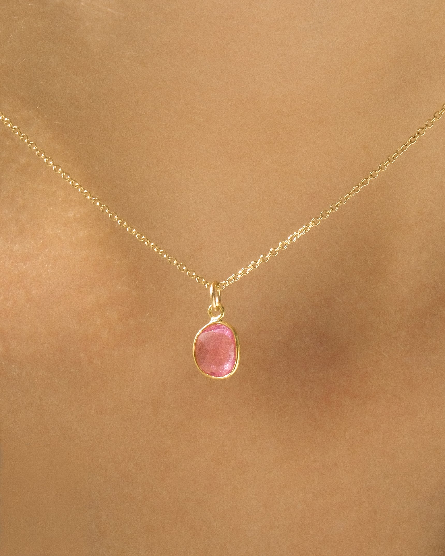 Pink Sapphire 14K Slice Necklace