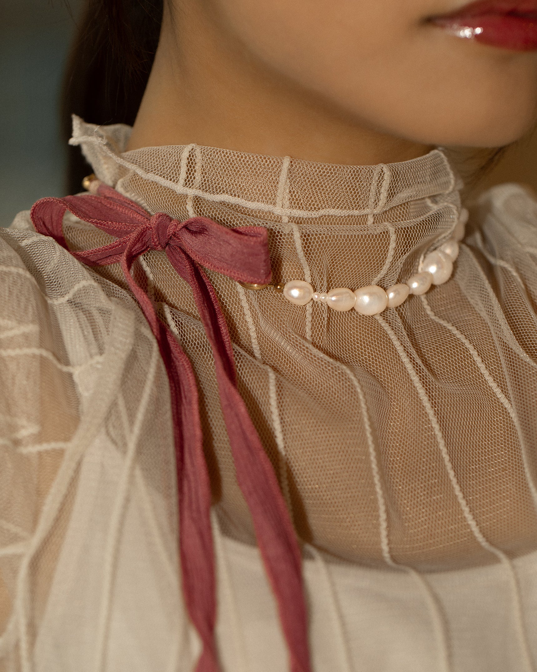 Pink Silk Bow Necklace