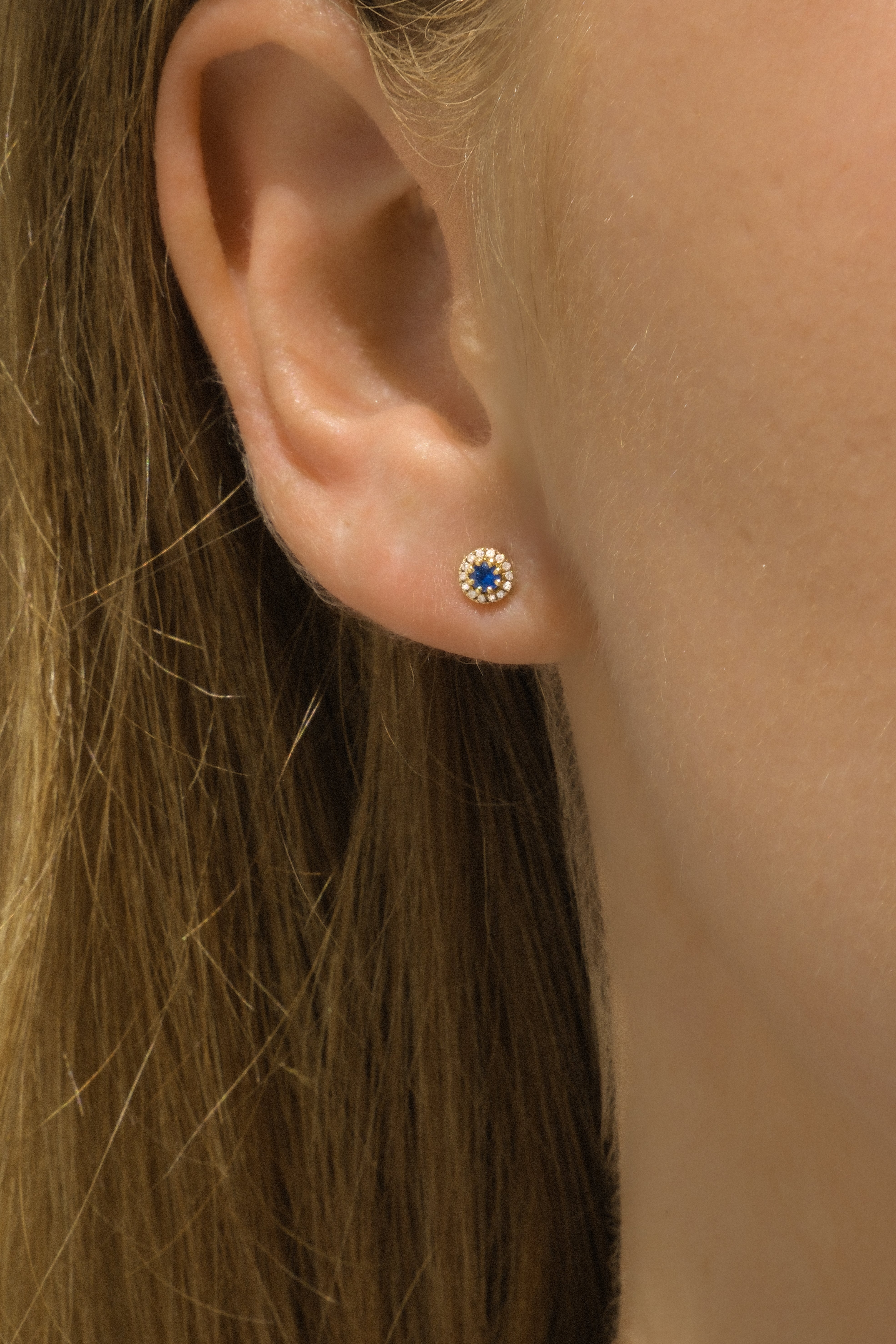 Petite Blue Sapphire Diamond 14K Studs