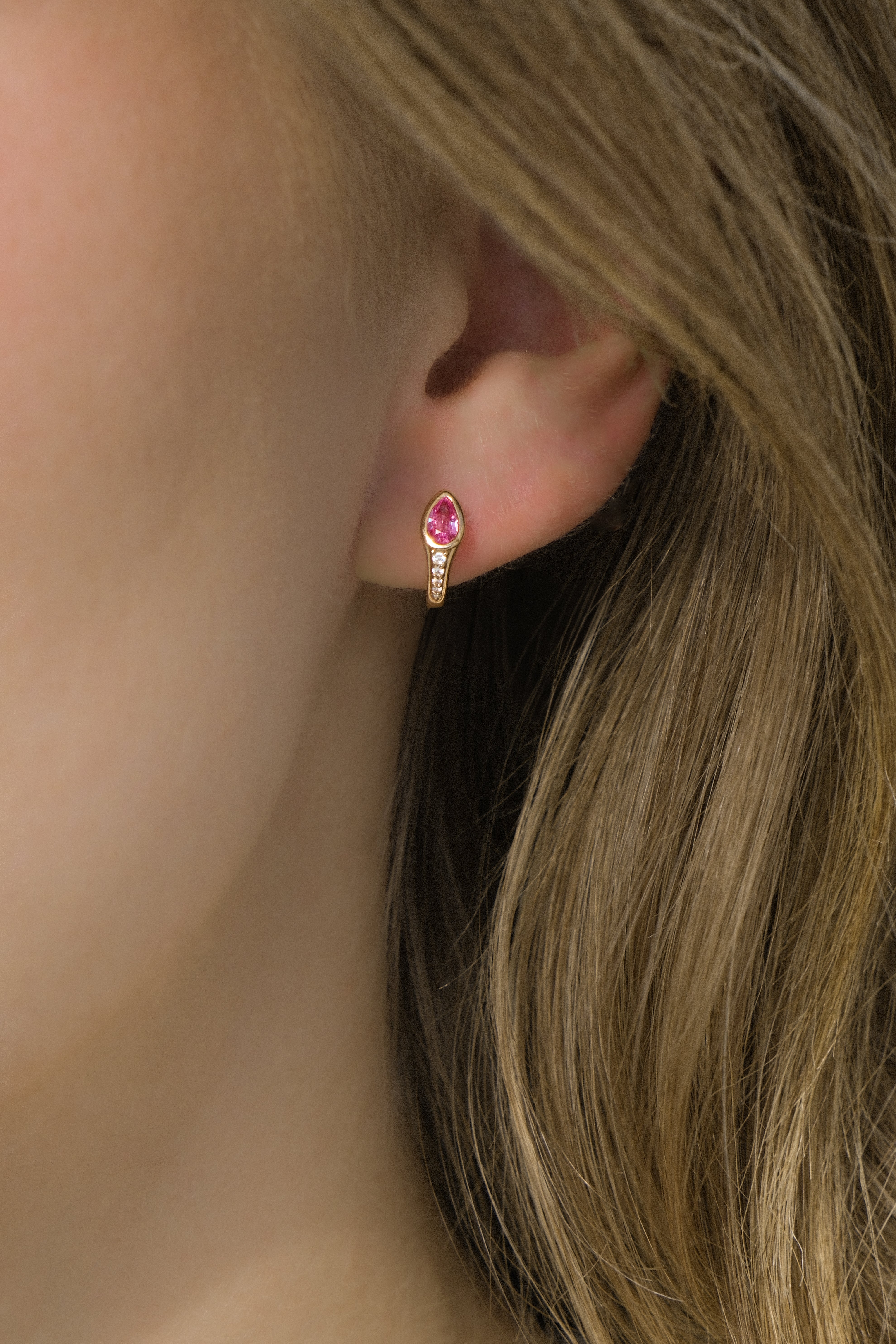 Pink Sapphire Serpent 18K Rose Gold Huggies
