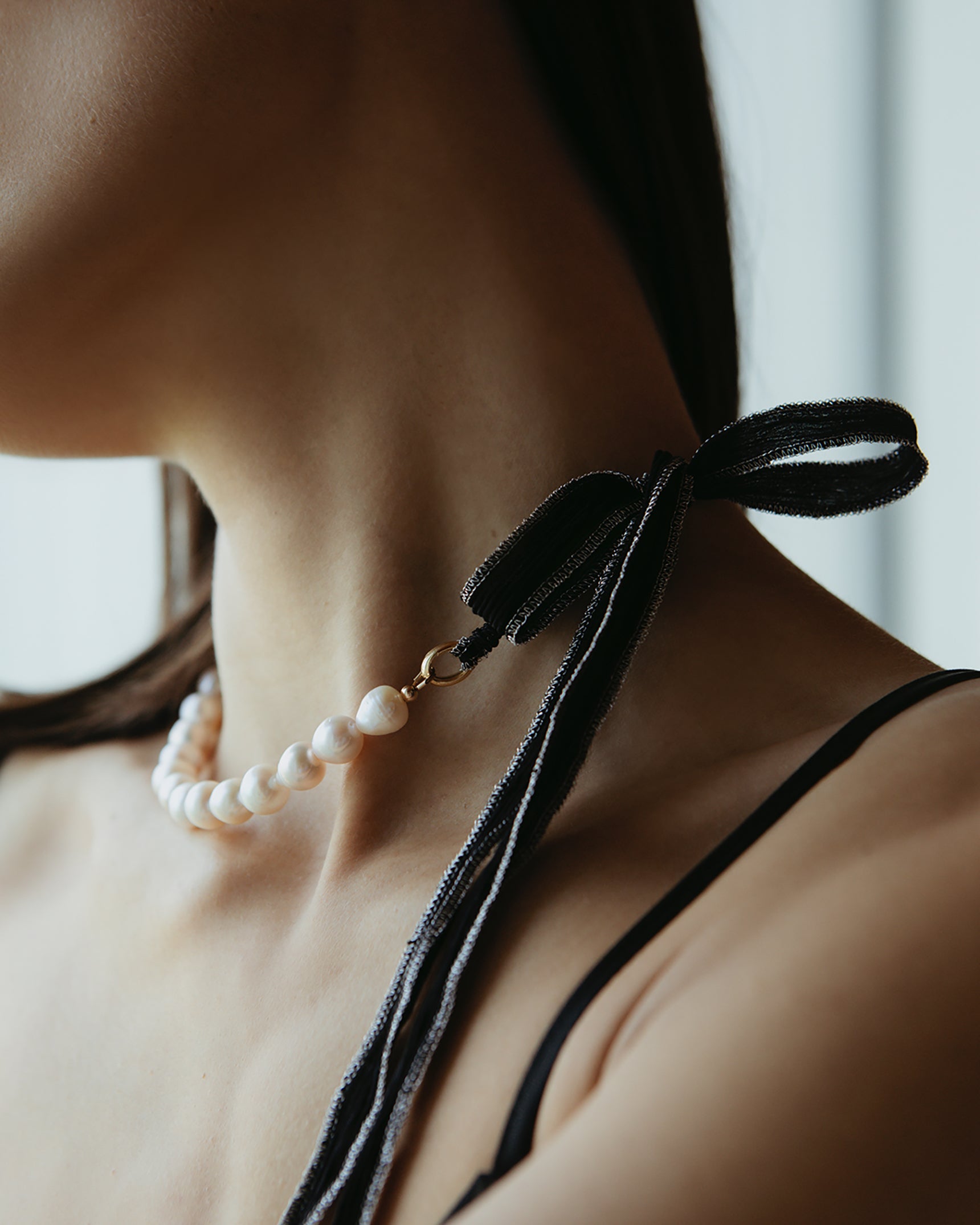 Black Silk Bow Necklace