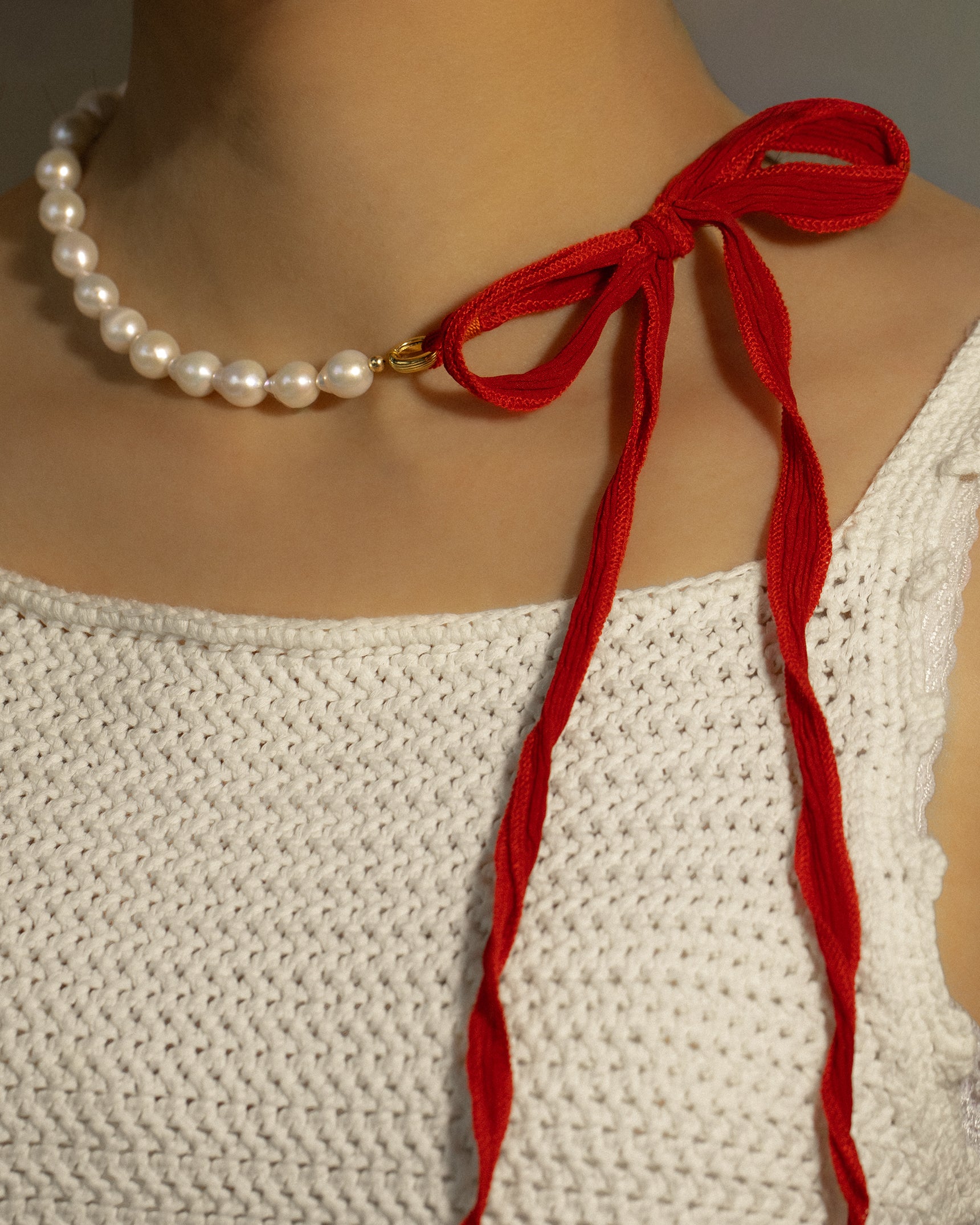 Ruby Red Silk Bow Necklace