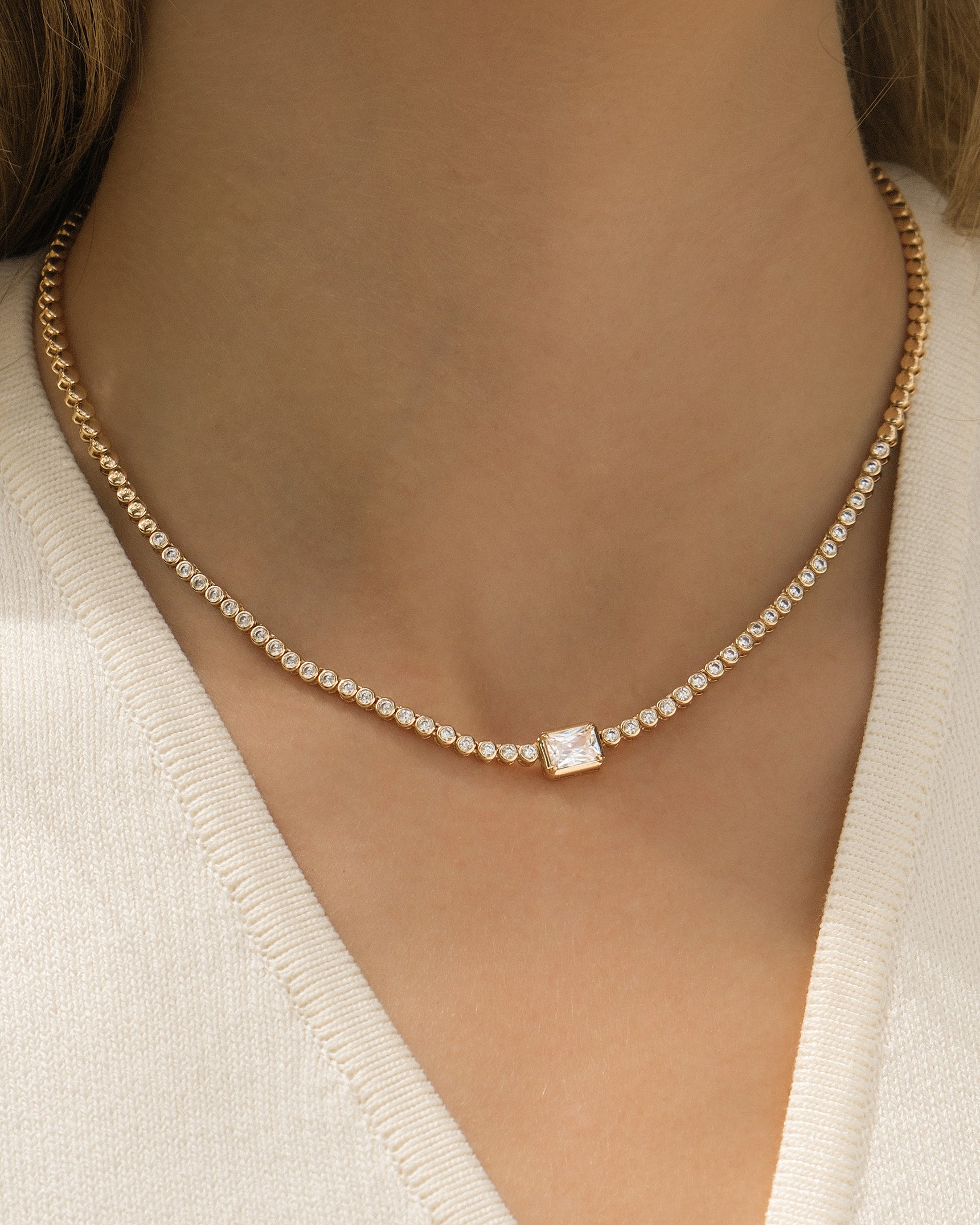 Emerald Cut Tennis Necklace