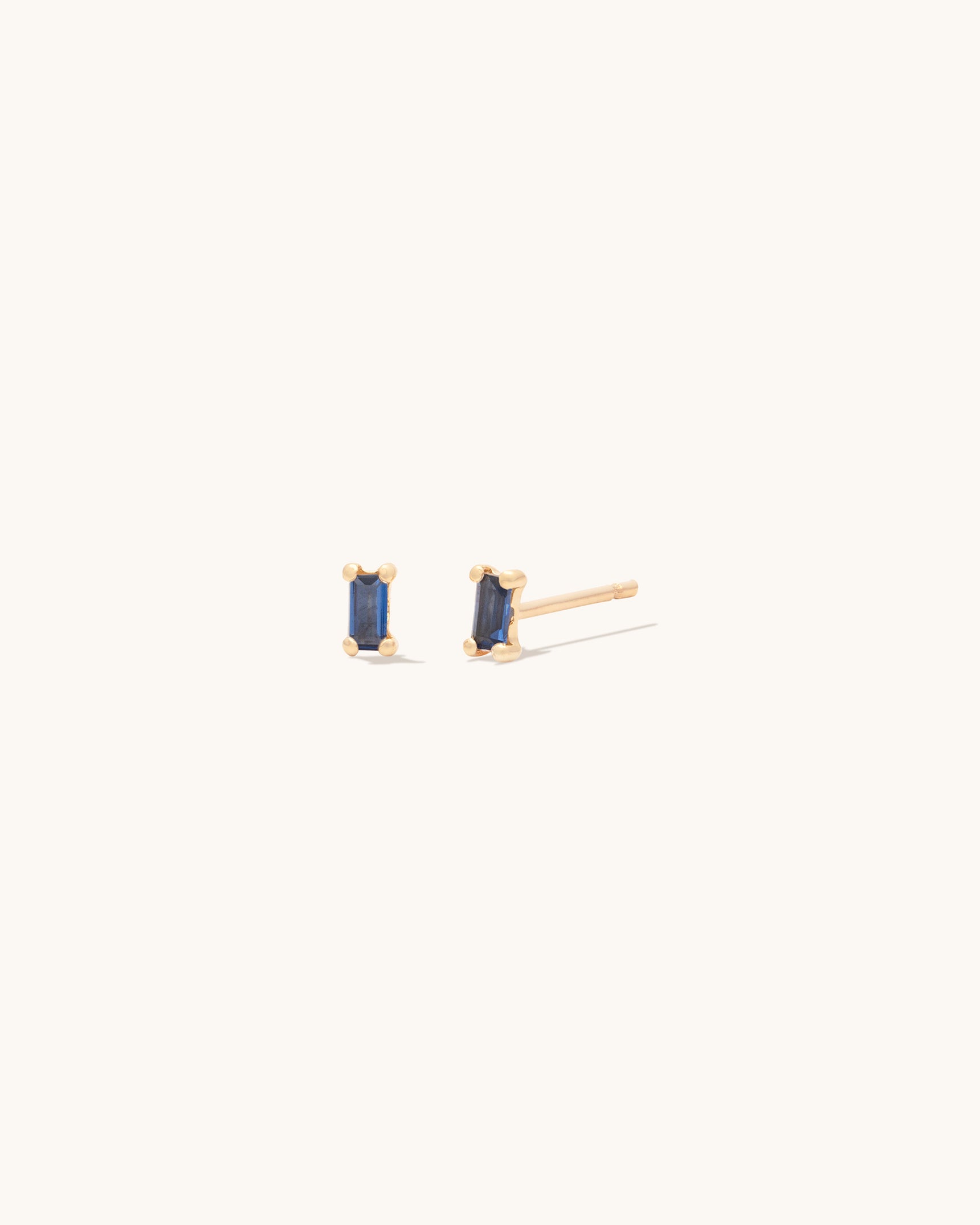 Tiny Blue Sapphire Baguette Studs