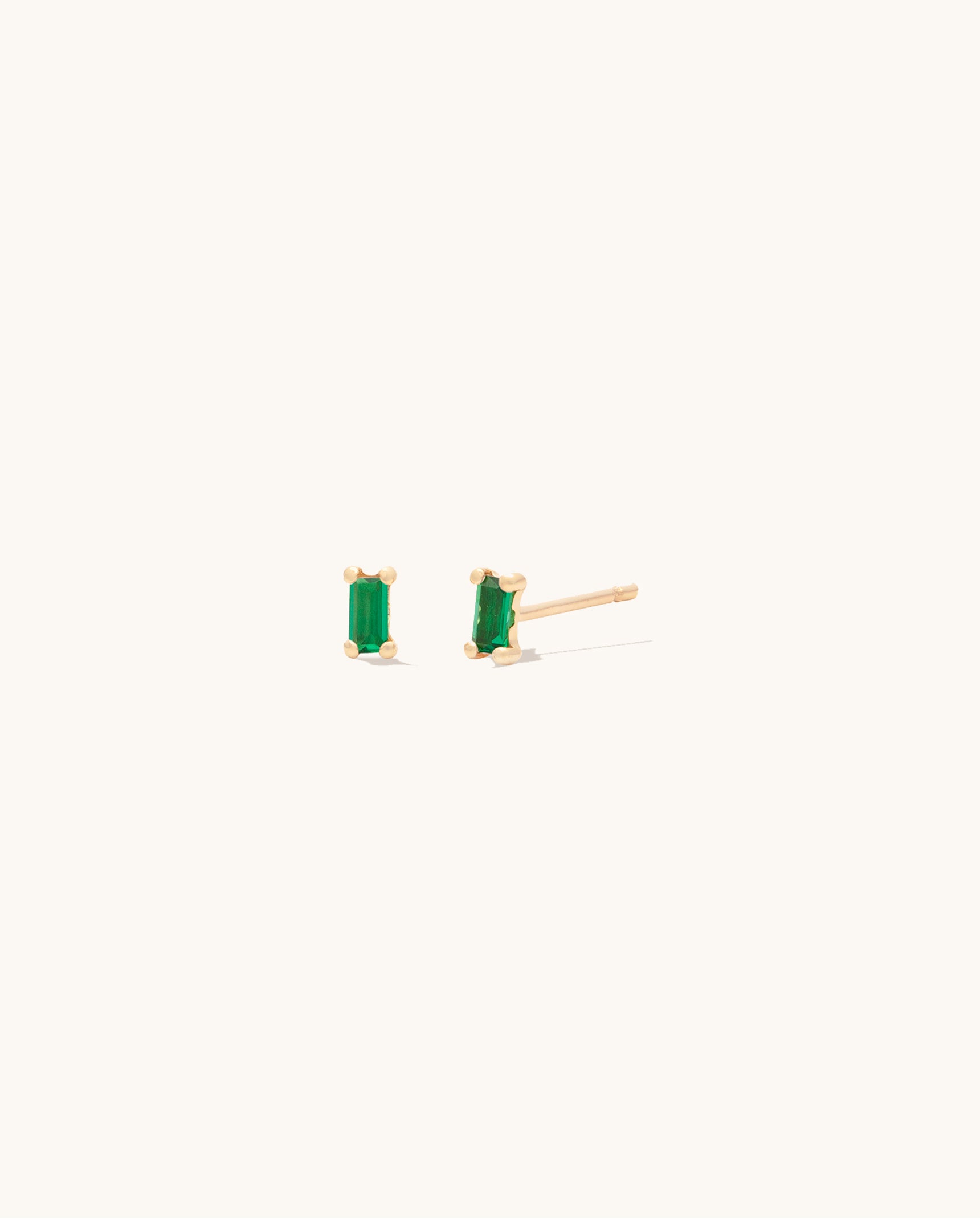 Tiny Emerald Baguette Studs