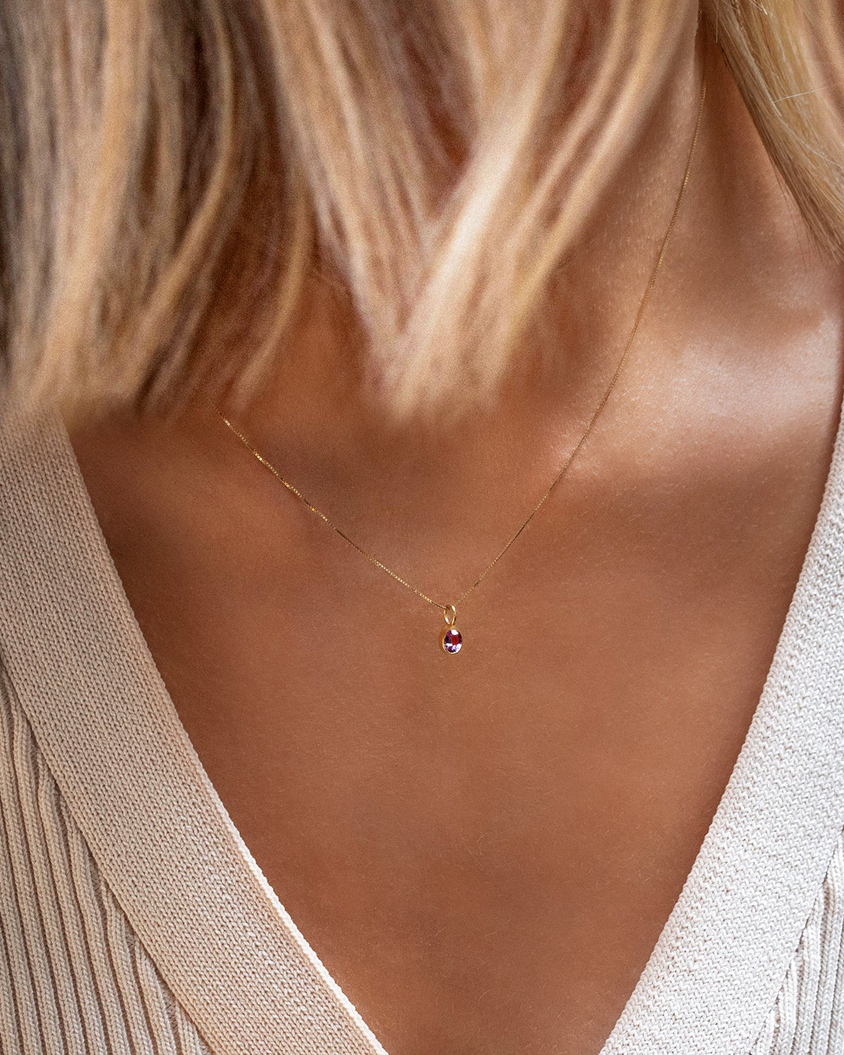 Petite Oval Pink Sapphire Necklace