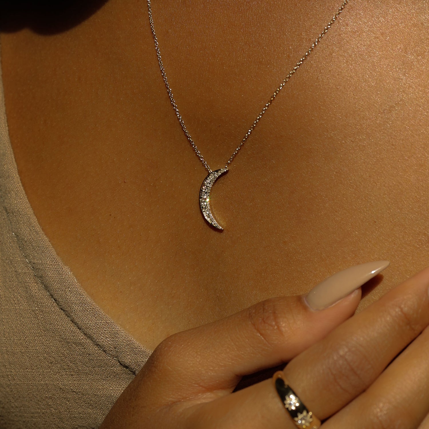 Pave Crescent Diamond & 14K Necklace