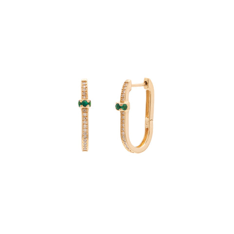 Emerald & Diamond Pavé U Hoops | Solid 14K Gold