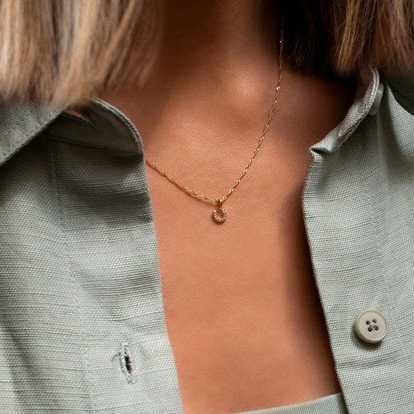Tiny Horseshoe Necklace | 9k Gold & Diamond