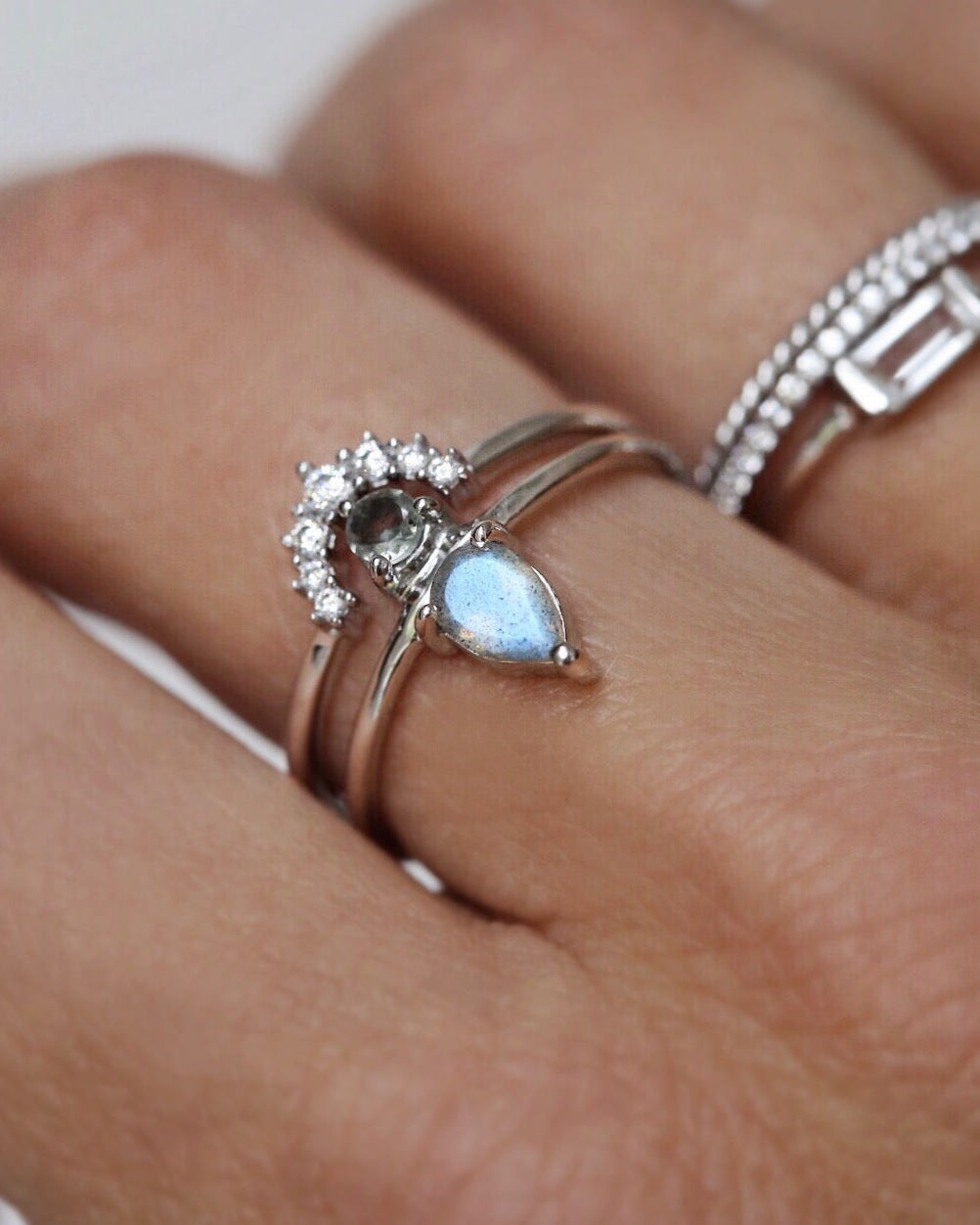 sterling silver Diamond halo stacking ring