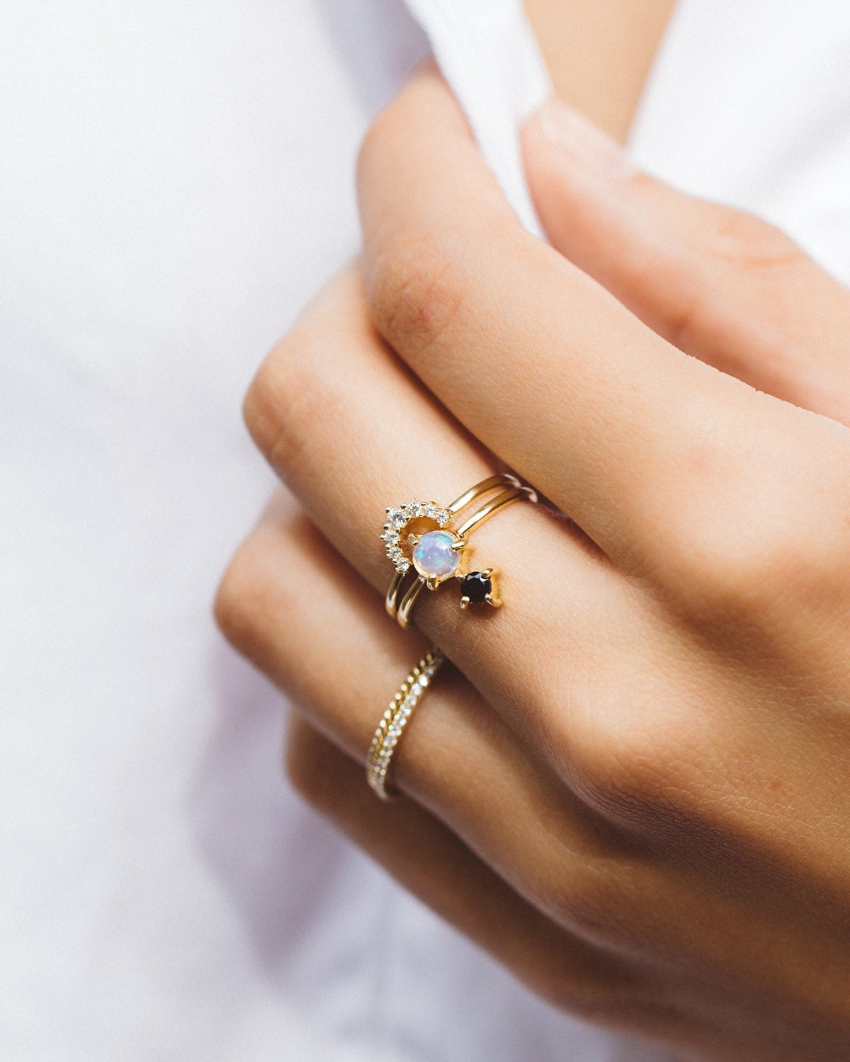 gold Diamond halo stacking ring