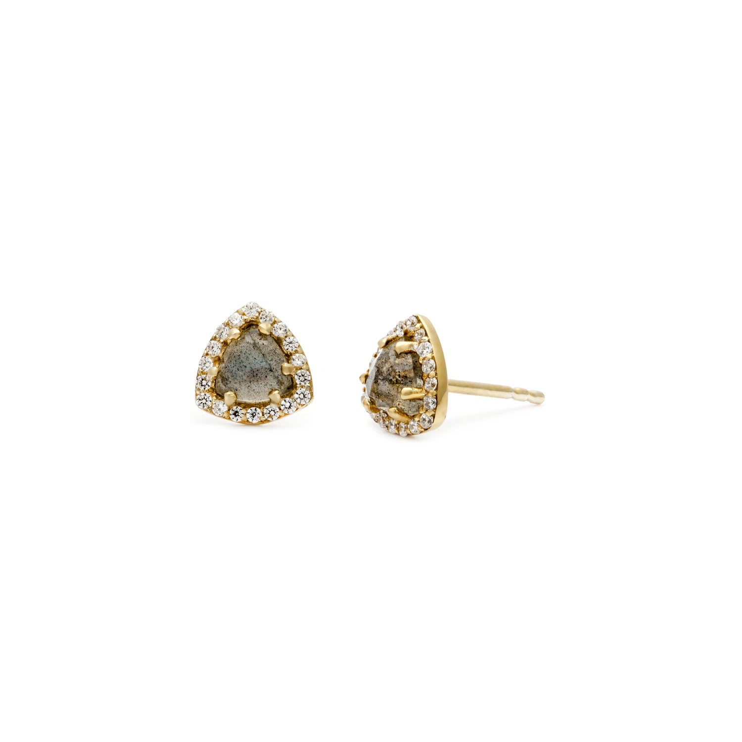 Petite Labradorite and CZ Gold Trielle Mini Studs