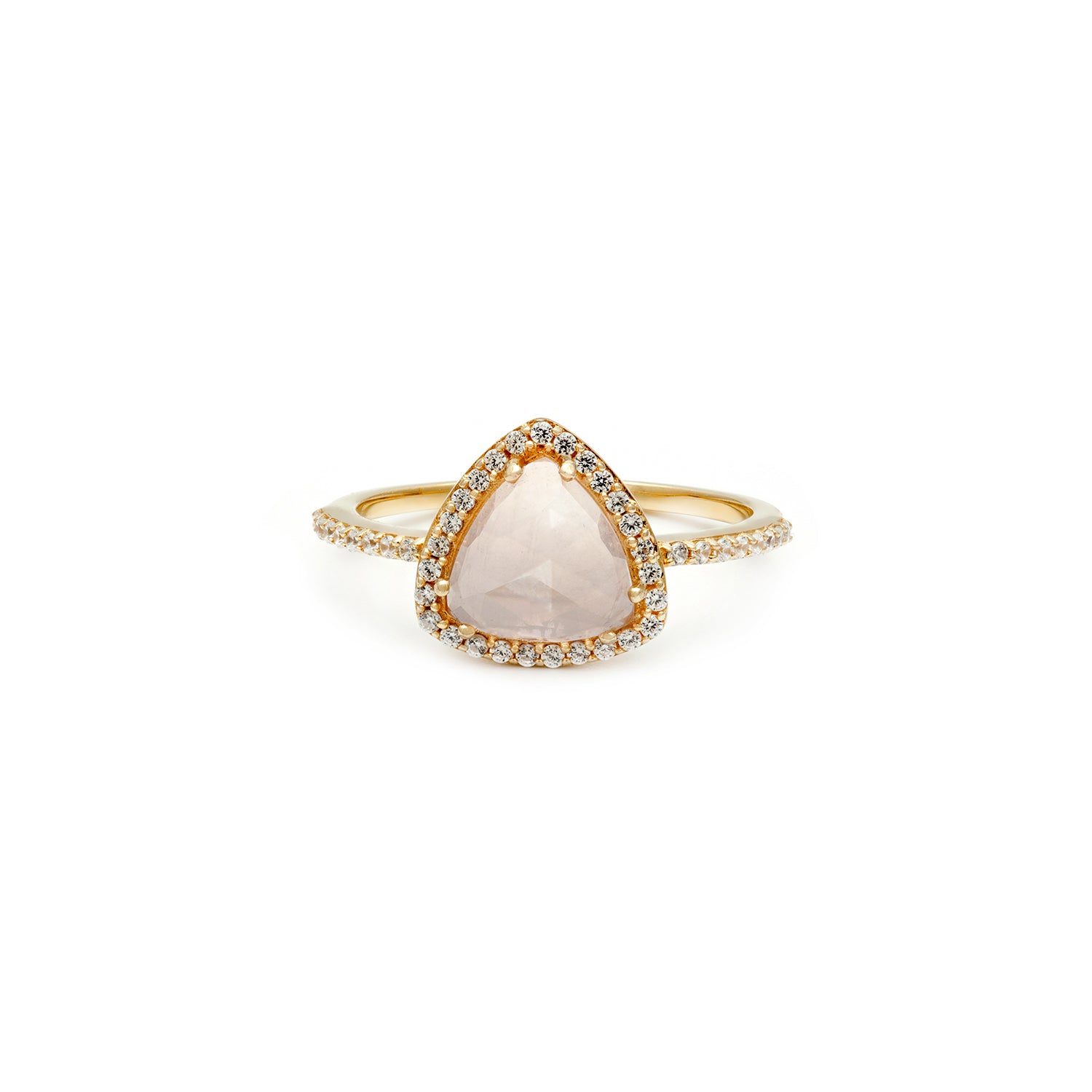 rose quartz cz pave triangle ring