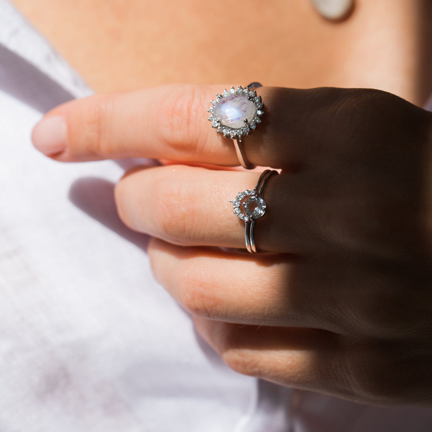 sterling silver Diamond halo stacking ring