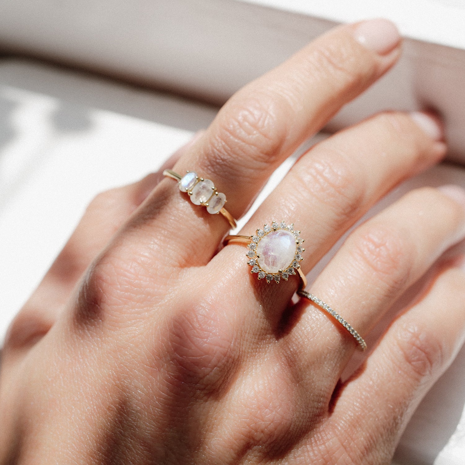 gold moonstone antique inspired ring