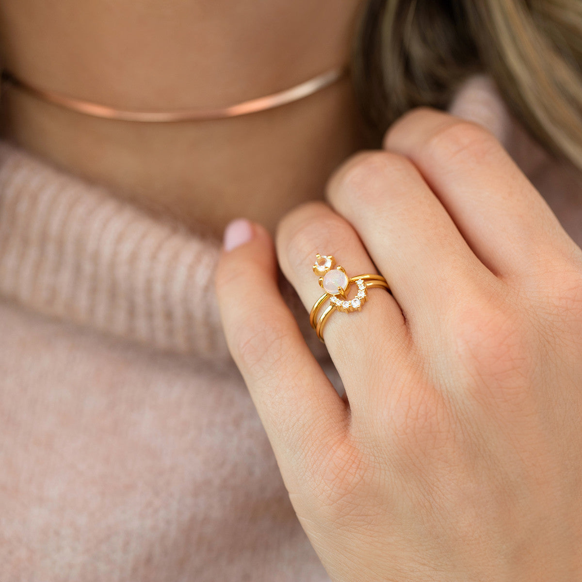 gold Diamond halo stacking ring