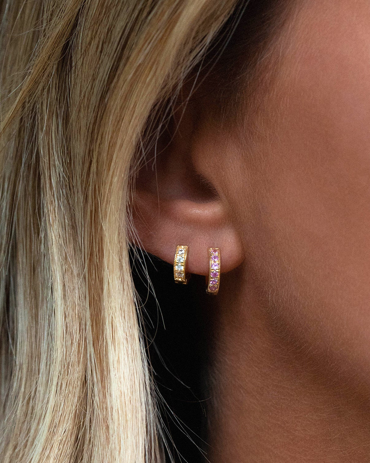 Pink Sapphire Pave Huggies
