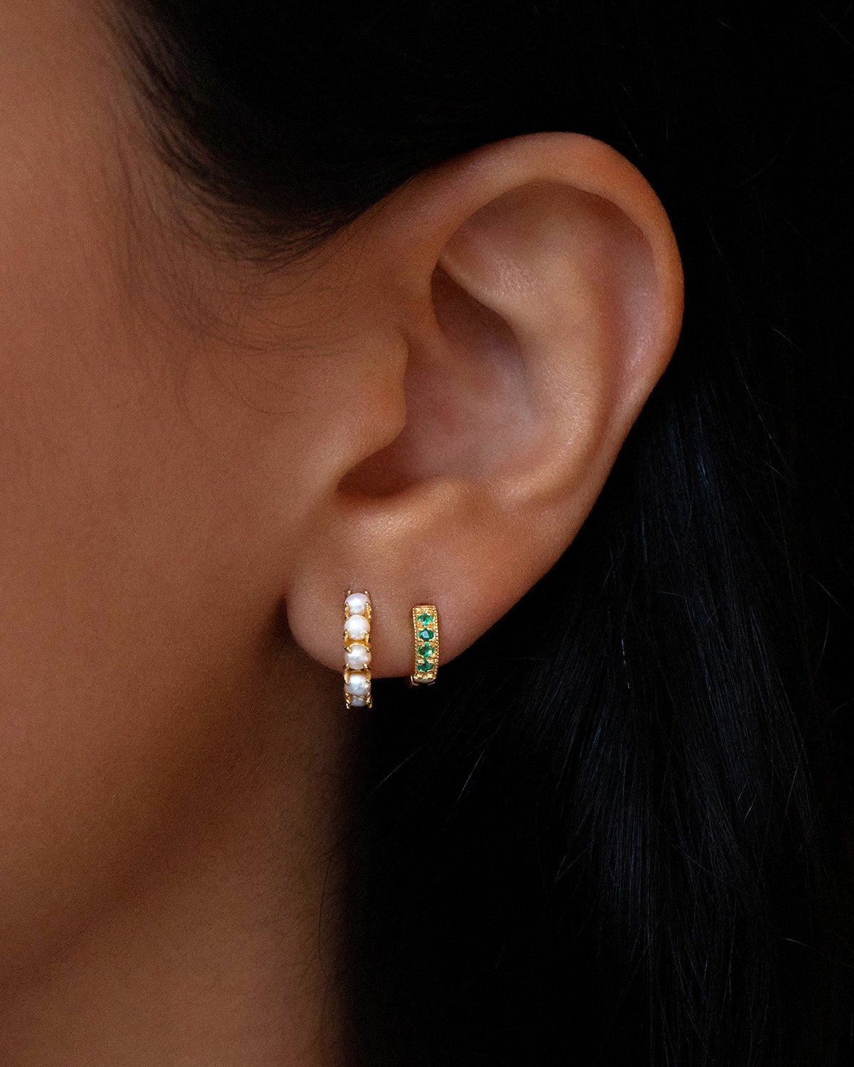 Emerald Pave Mini Huggies