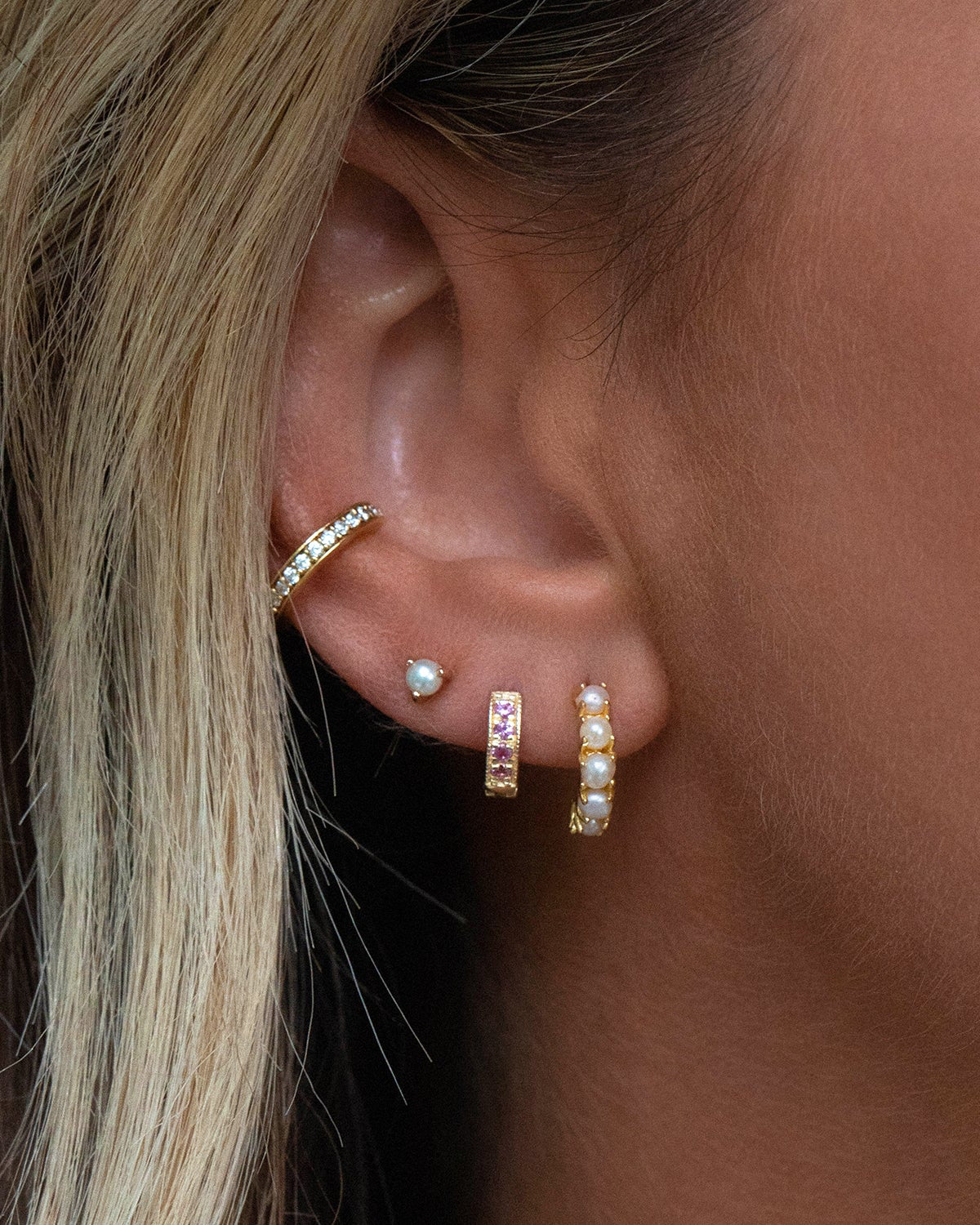 Pink Sapphire Pave Mini Huggies