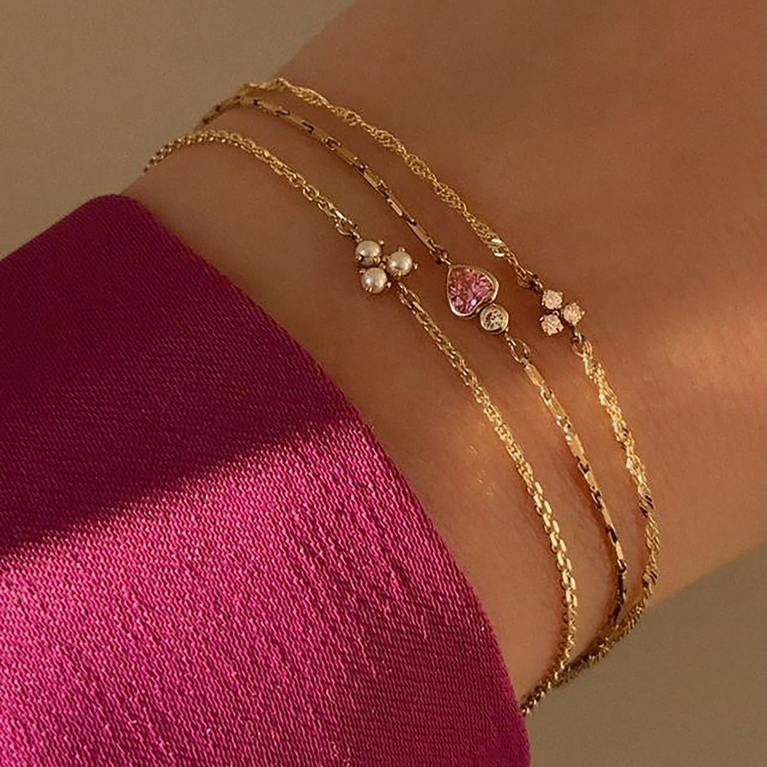 Gem Heart Connector | 10K Gold & Pink CZ