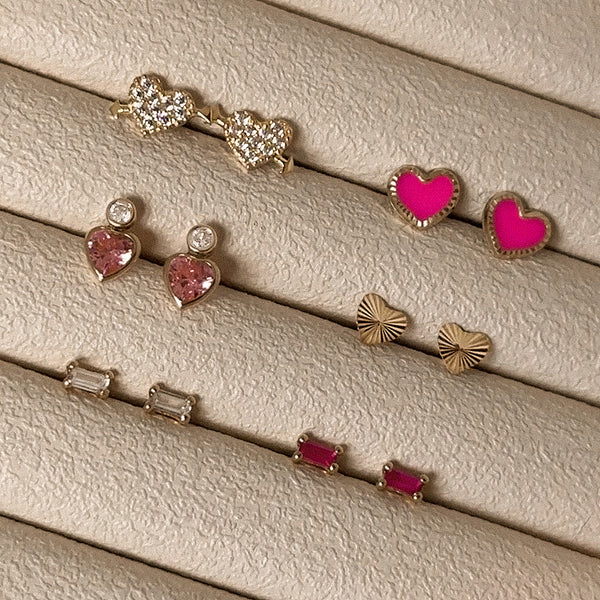 Heart Studs | 10K Gold & Pink Enamel