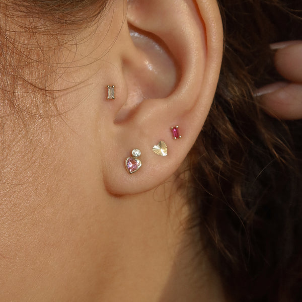 Tiny Baguette Studs | 10K Gold & Pink CZ