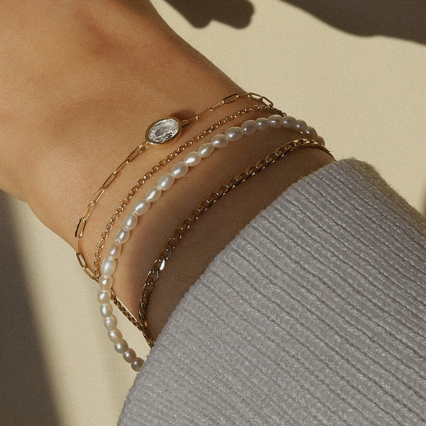 Bezel Oval Bracelet | White Topaz & Silver