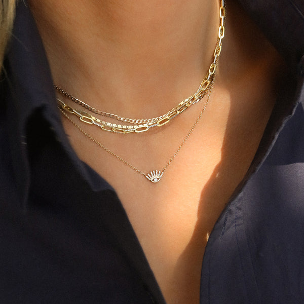 Evil Eyelash Necklace | 14k Gold & Diamond