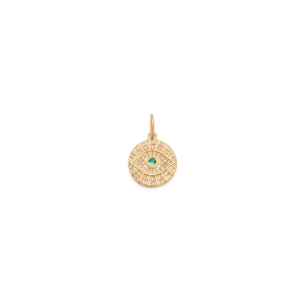 Evil Eye Medallion Pendant | 14k Gold, Emerald & Diamond