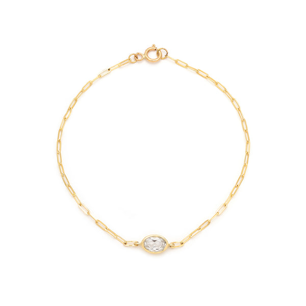 Bezel Oval Bracelet | 14K Gold & White Topaz