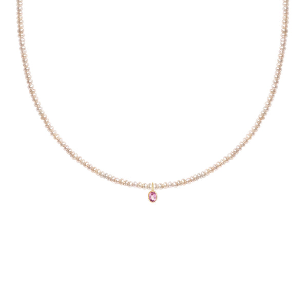 Minori Necklace | 14K Gold, Pearl & Pink Sapphire