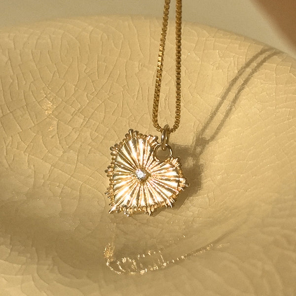 Radiating Heart Pendant | 14K Solid Gold & Diamond