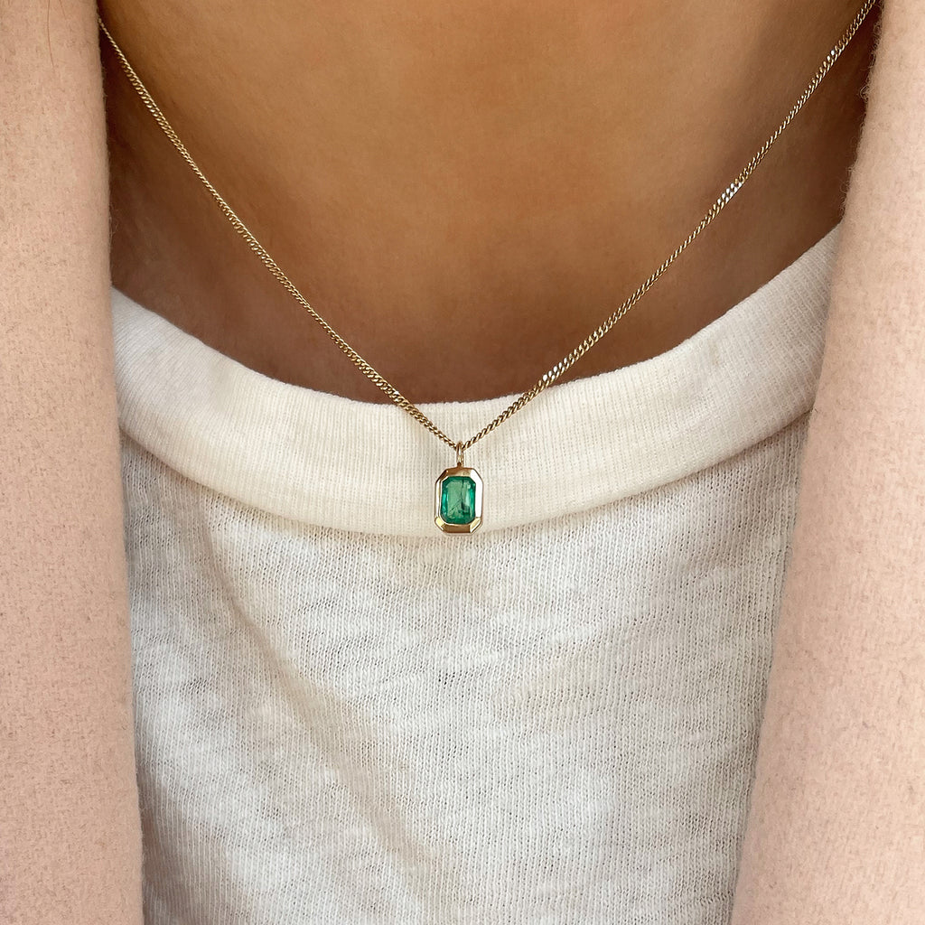 Peridot Emerald Cut Halo Necklace - Kimberly Collins Gems